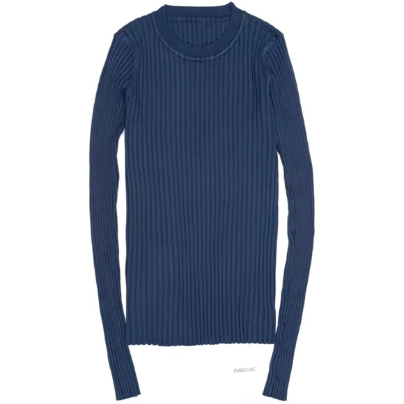 Women Basic Crew Neck Ribbed Tops Solid Knitted Jumper With Thumb Hole - Picture 3 of 5